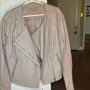 Blank NYC Cream Leather Moto Jacket Asymmetrical Design
